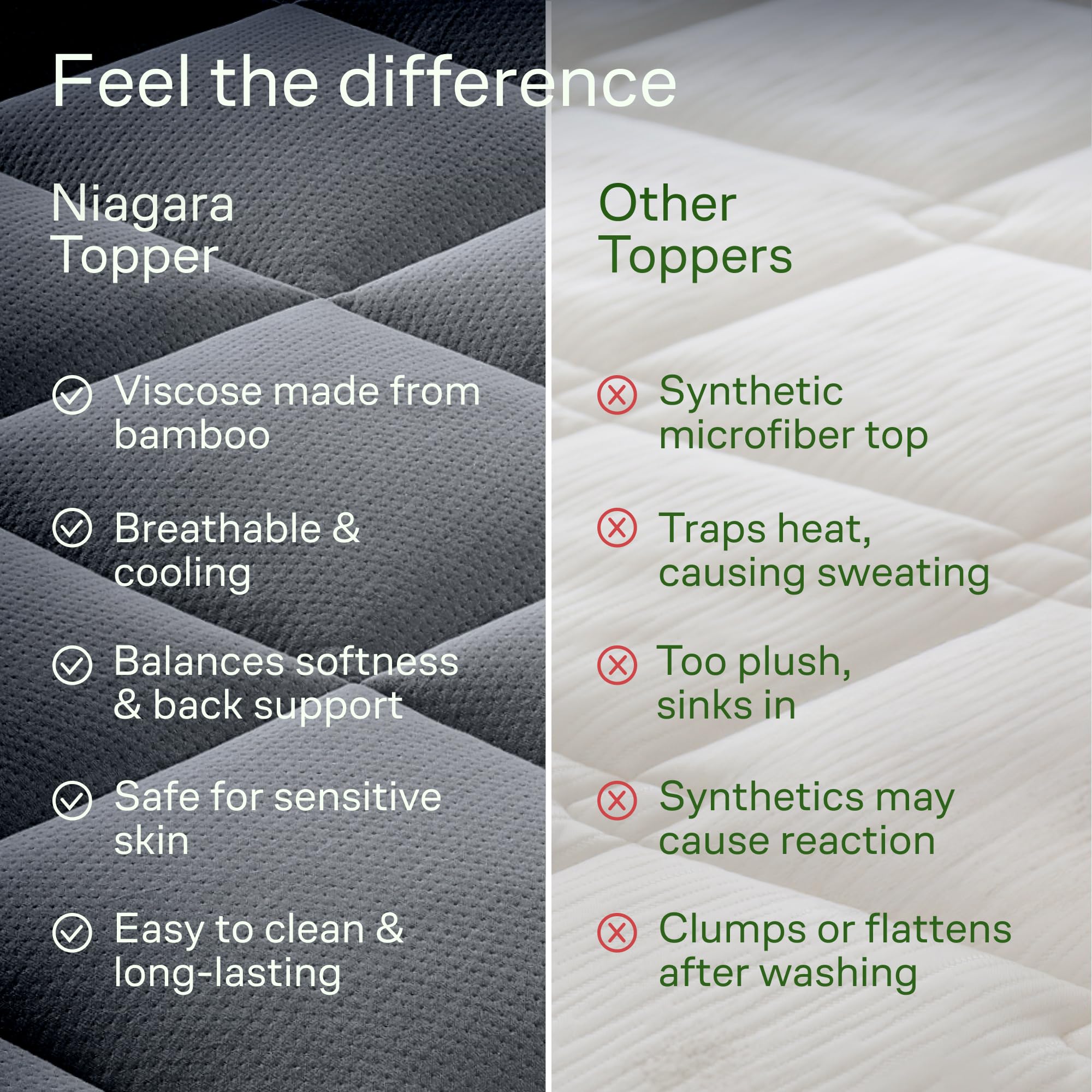 Niagara Sleep Solution Ultra Soft Queen Size Mattress Topper - Rayon Derived from Bamboo Pillow Top Mattress Pad for Back Pain Relief - Naturally Cooling for Hot Sleepers, Green