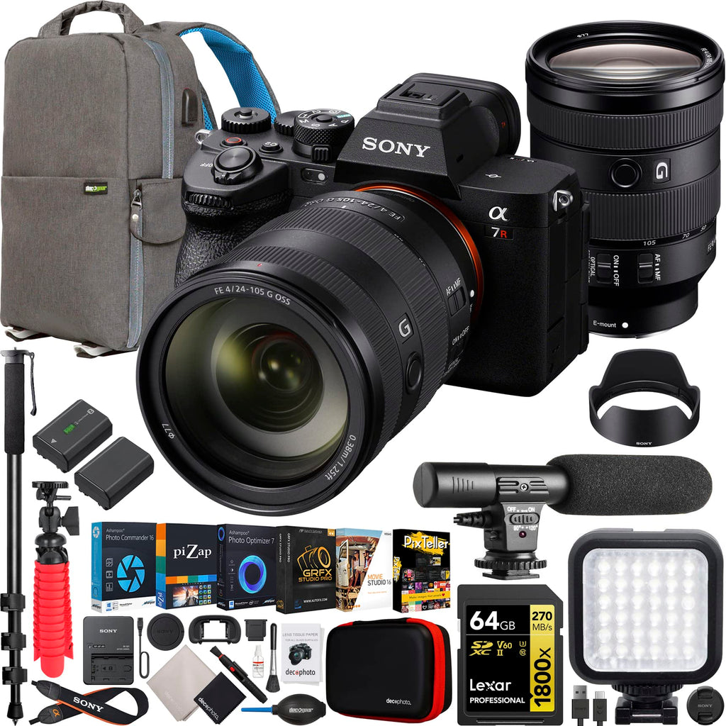 Sony a7R V Full Frame Mirrorless Camera Body with FE 35mm F1.4 GM G Master Lens ILCE-7RM5 + SEL35F14GM Bundle with Deco Gear Photography Backpack + Monopod + Extra Battery, LED and Kit Accessories