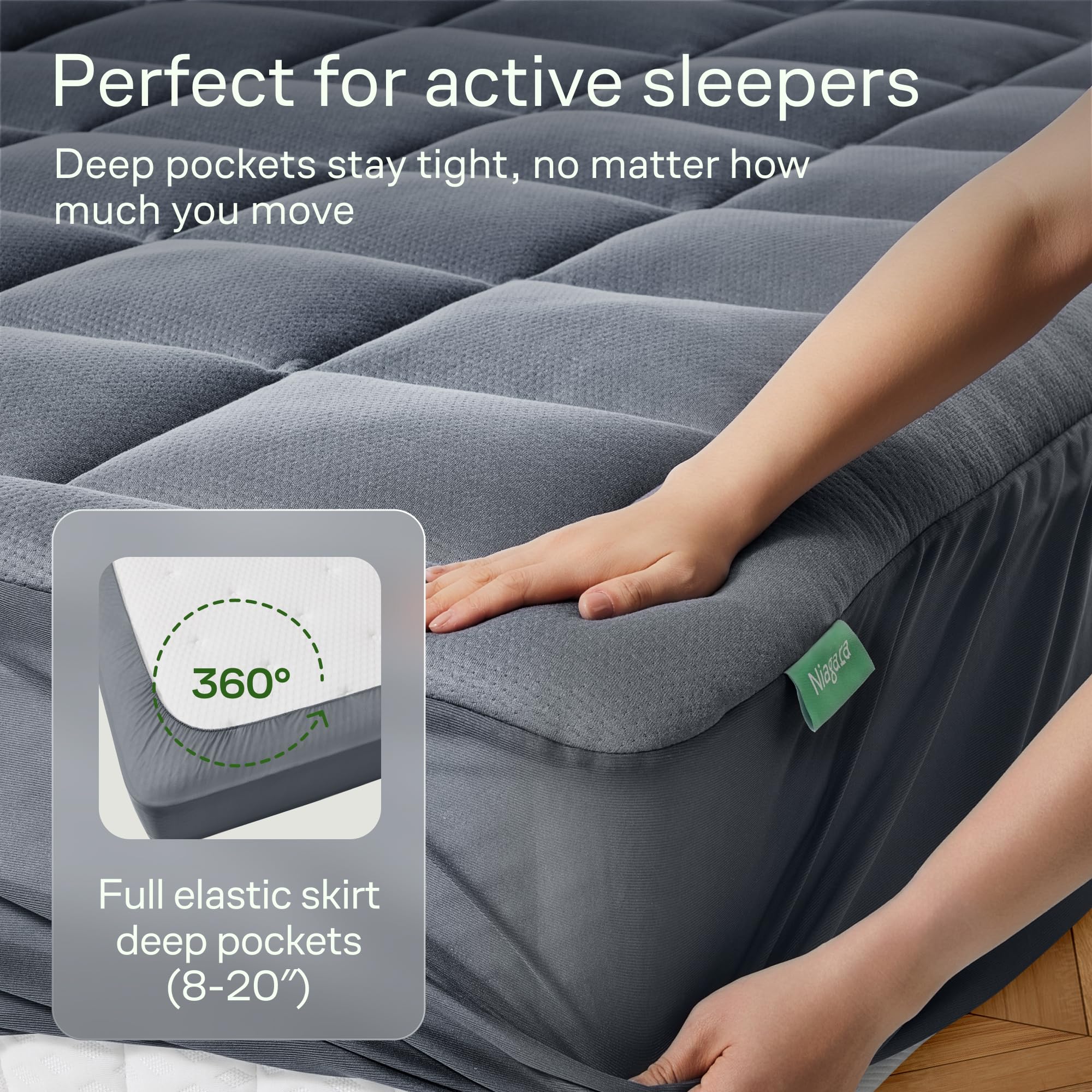 Niagara Sleep Solution Ultra Soft Queen Size Mattress Topper - Rayon Derived from Bamboo Pillow Top Mattress Pad for Back Pain Relief - Naturally Cooling for Hot Sleepers, Green
