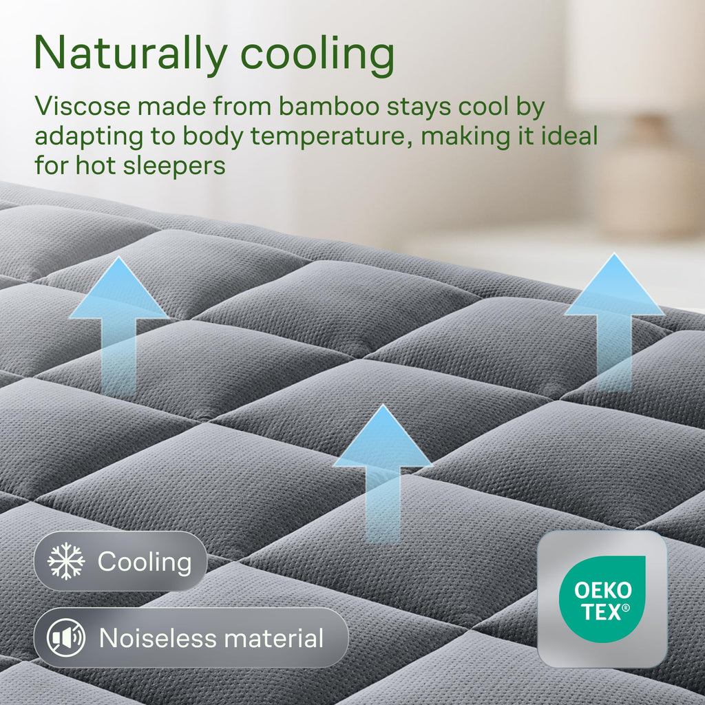 Niagara Sleep Solution Ultra Soft Queen Size Mattress Topper - Rayon Derived from Bamboo Pillow Top Mattress Pad for Back Pain Relief - Naturally Cooling for Hot Sleepers, Green