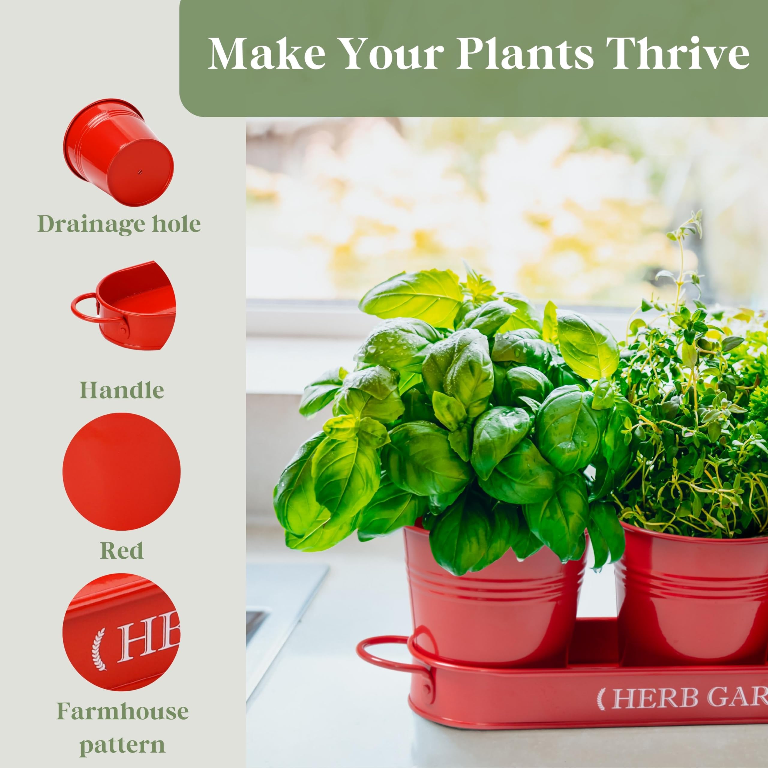 PERFNIQUE Indoor Herb Garden, Herb Planter for Indoor/Outdoor, Farmhouse Plant Pots, Windowsill Herb Garden with Tray(Planter only) Window Pots