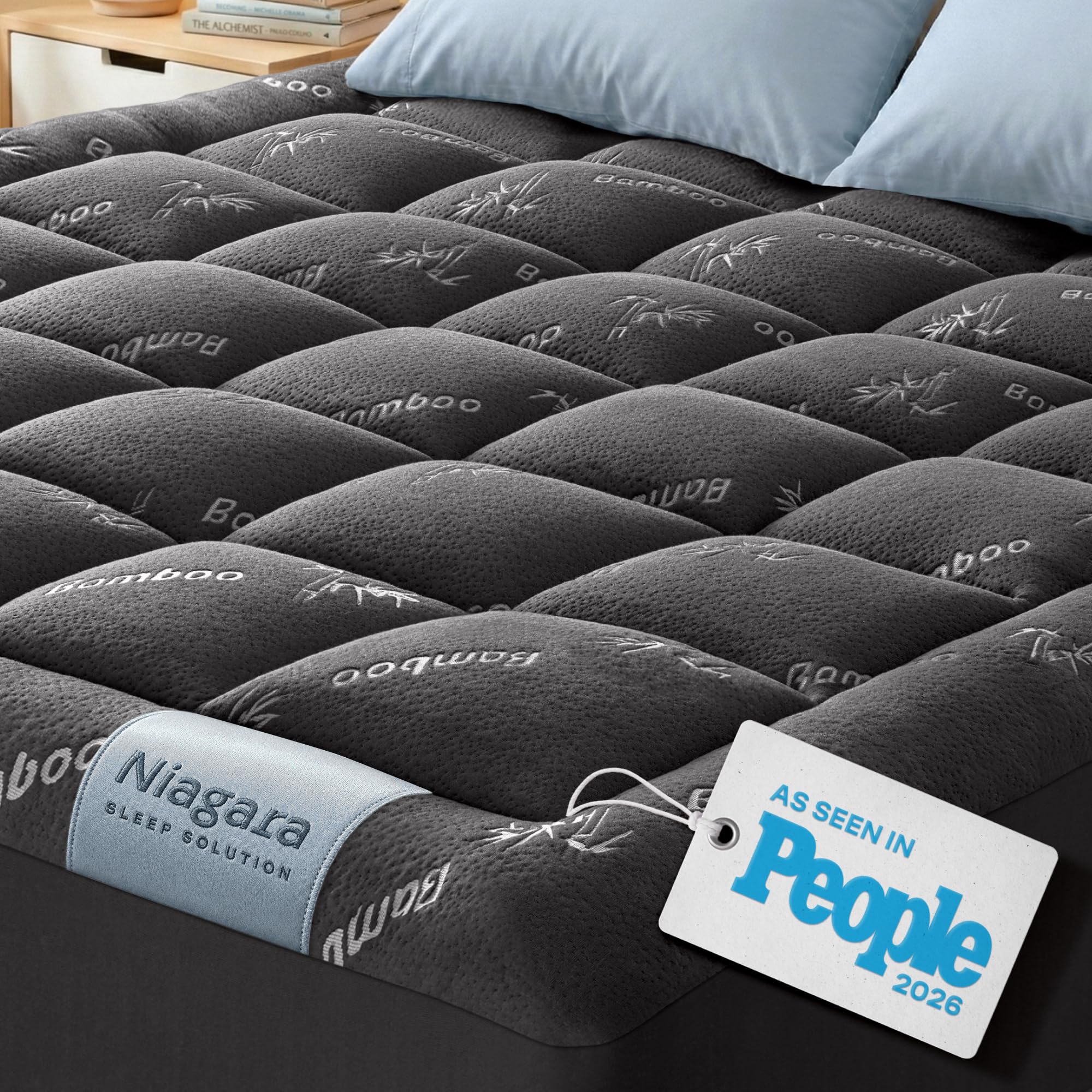 Niagara Sleep Solution Ultra Soft Queen Size Mattress Topper - Rayon Derived from Bamboo Pillow Top Mattress Pad for Back Pain Relief - Naturally Cooling for Hot Sleepers, Green