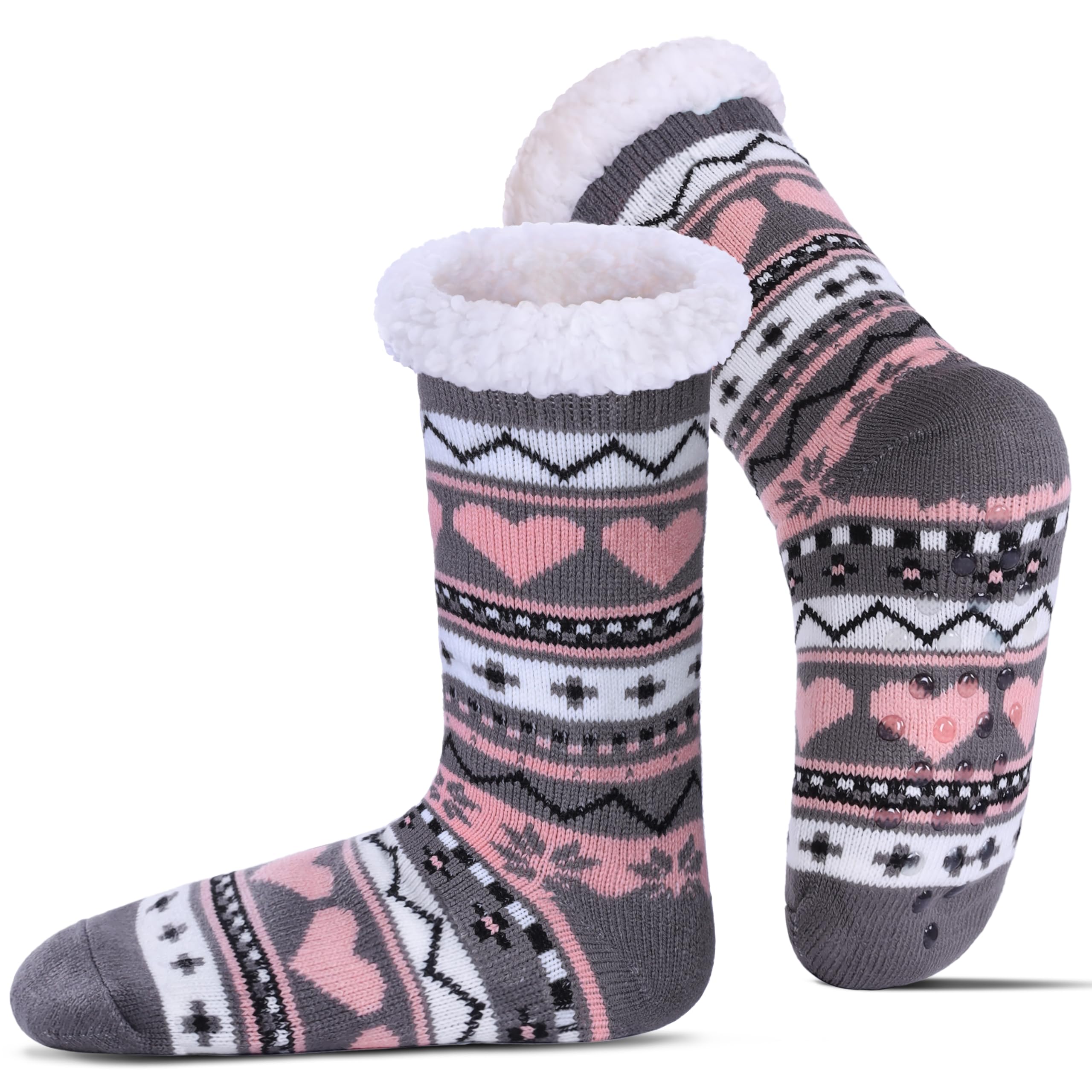 Slipper Socks for Women Fuzzy Non Slip Winter Thick Warm Soft Cozy Fleece Lining Home Socks with Grippers
