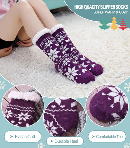 Slipper Socks for Women Fuzzy Non Slip Winter Thick Warm Soft Cozy Fleece Lining Home Socks with Grippers