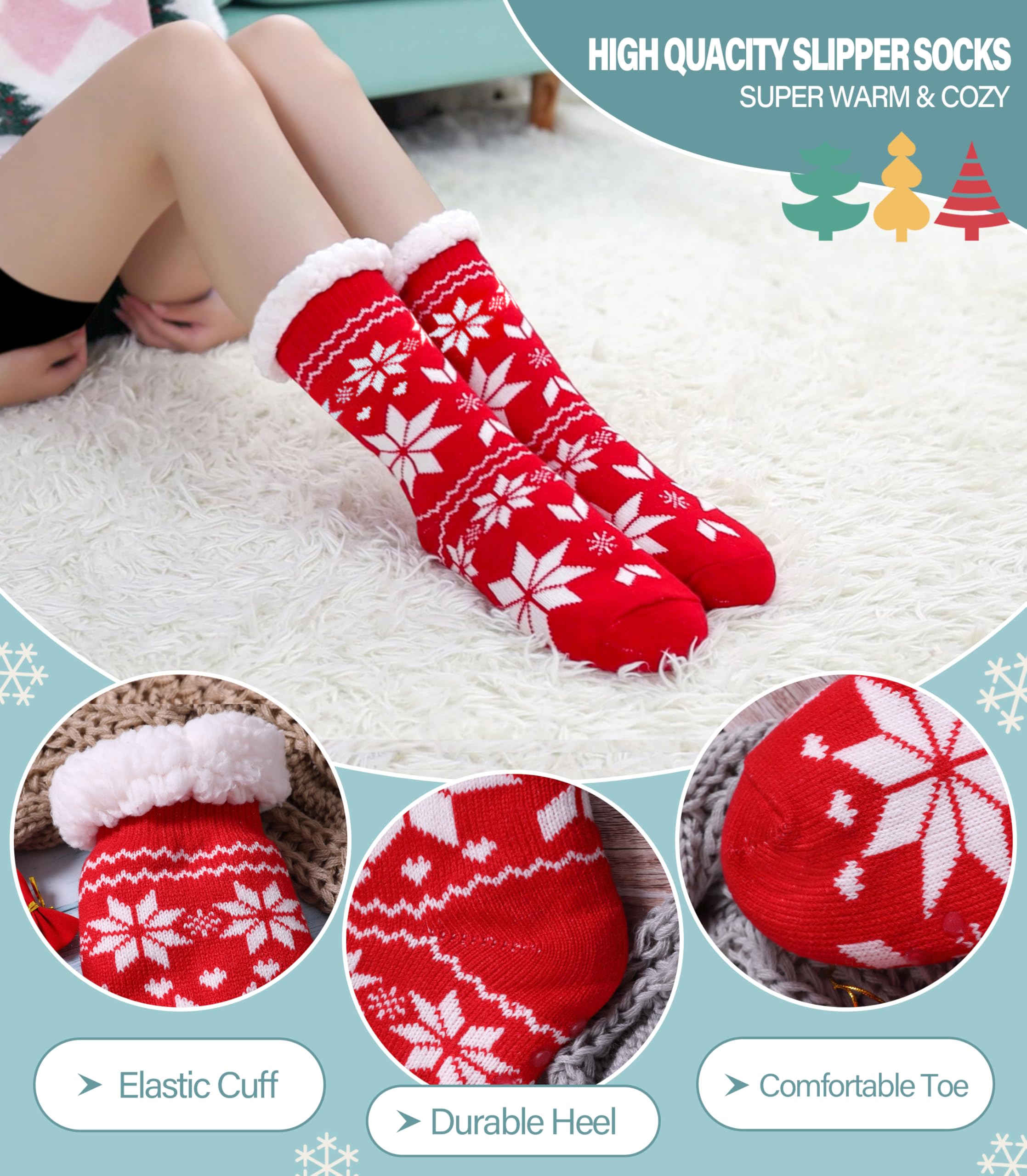 Slipper Socks for Women Fuzzy Non Slip Winter Thick Warm Soft Cozy Fleece Lining Home Socks with Grippers