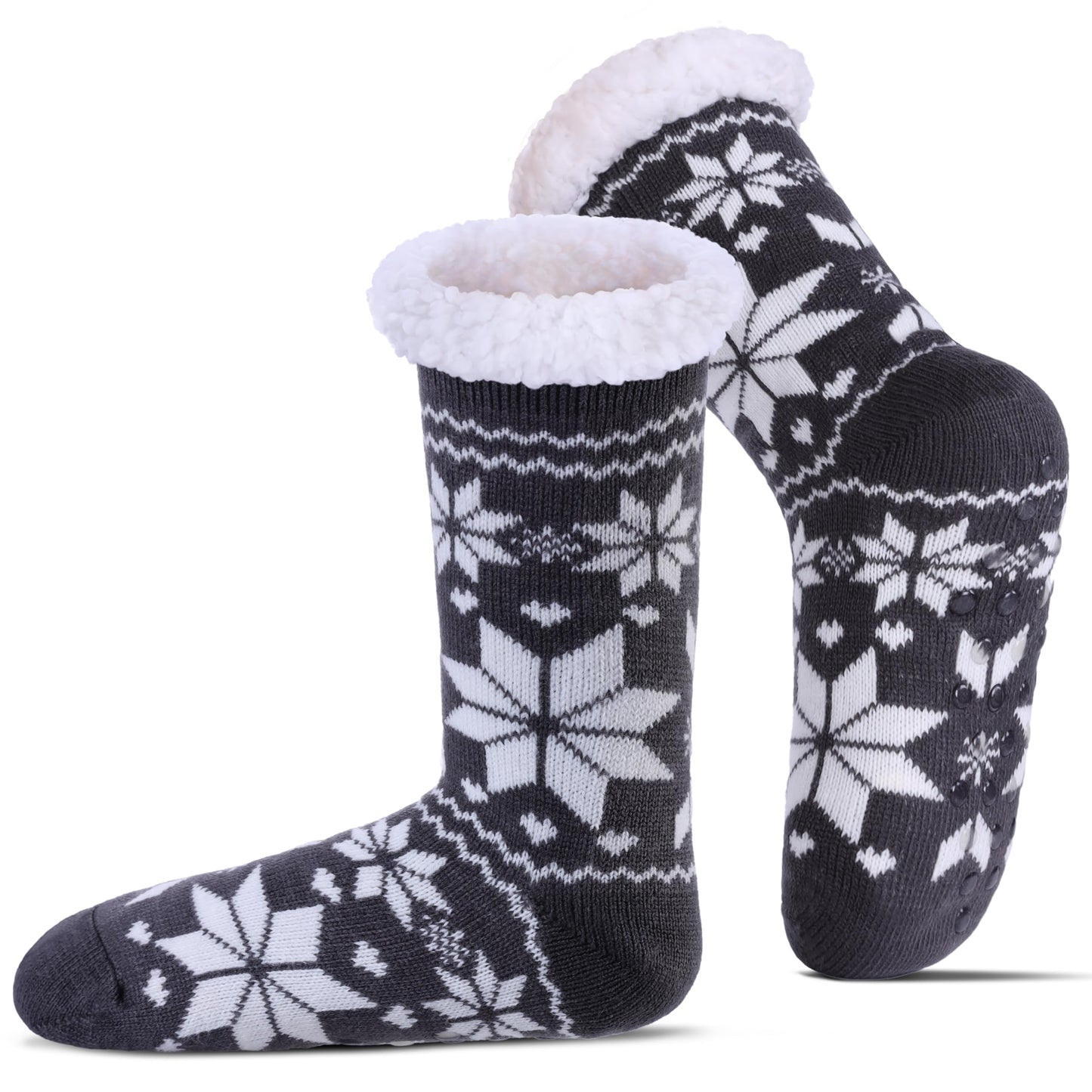 Slipper Socks for Women Fuzzy Non Slip Winter Thick Warm Soft Cozy Fleece Lining Home Socks with Grippers
