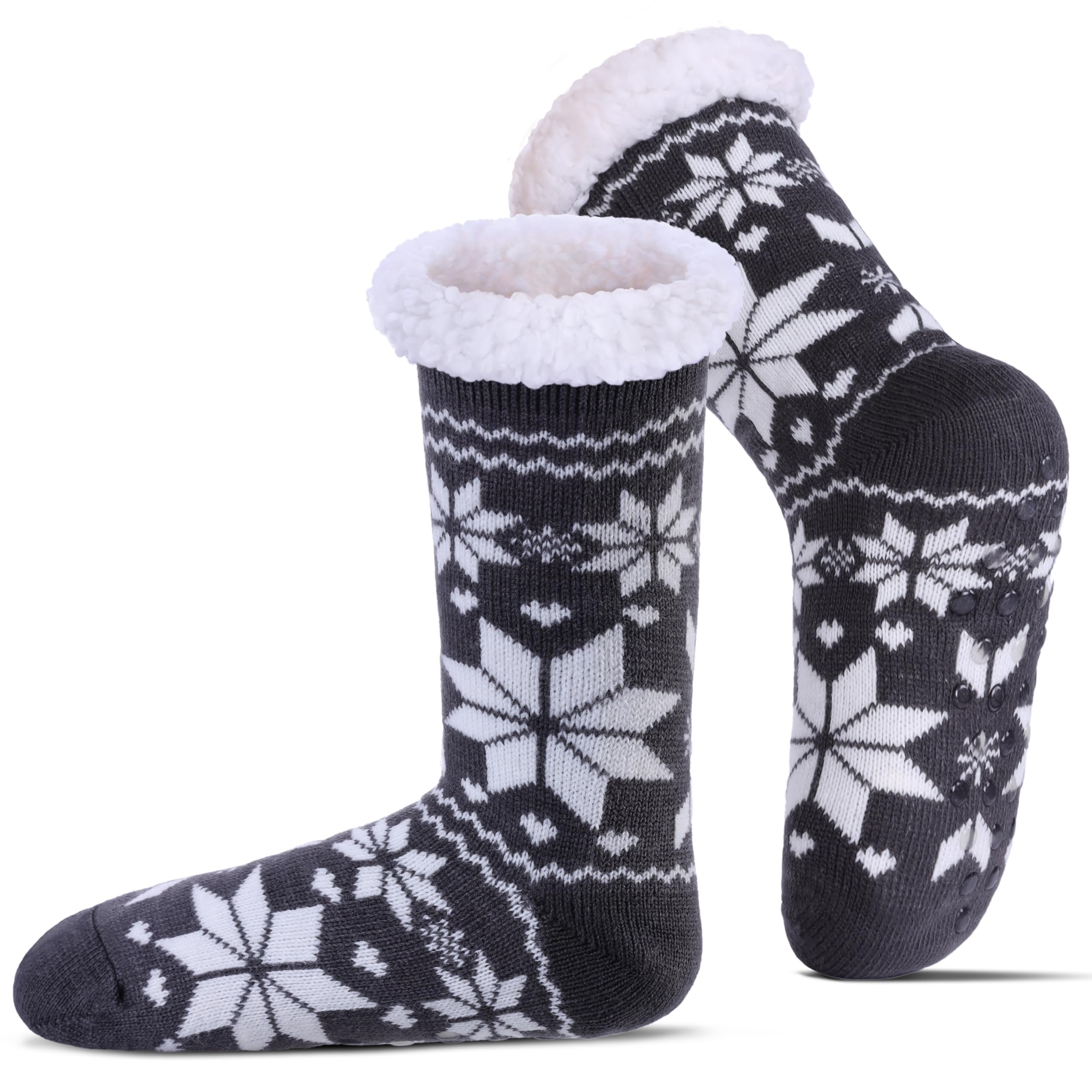 Slipper Socks for Women Fuzzy Non Slip Winter Thick Warm Soft Cozy Fleece Lining Home Socks with Grippers
