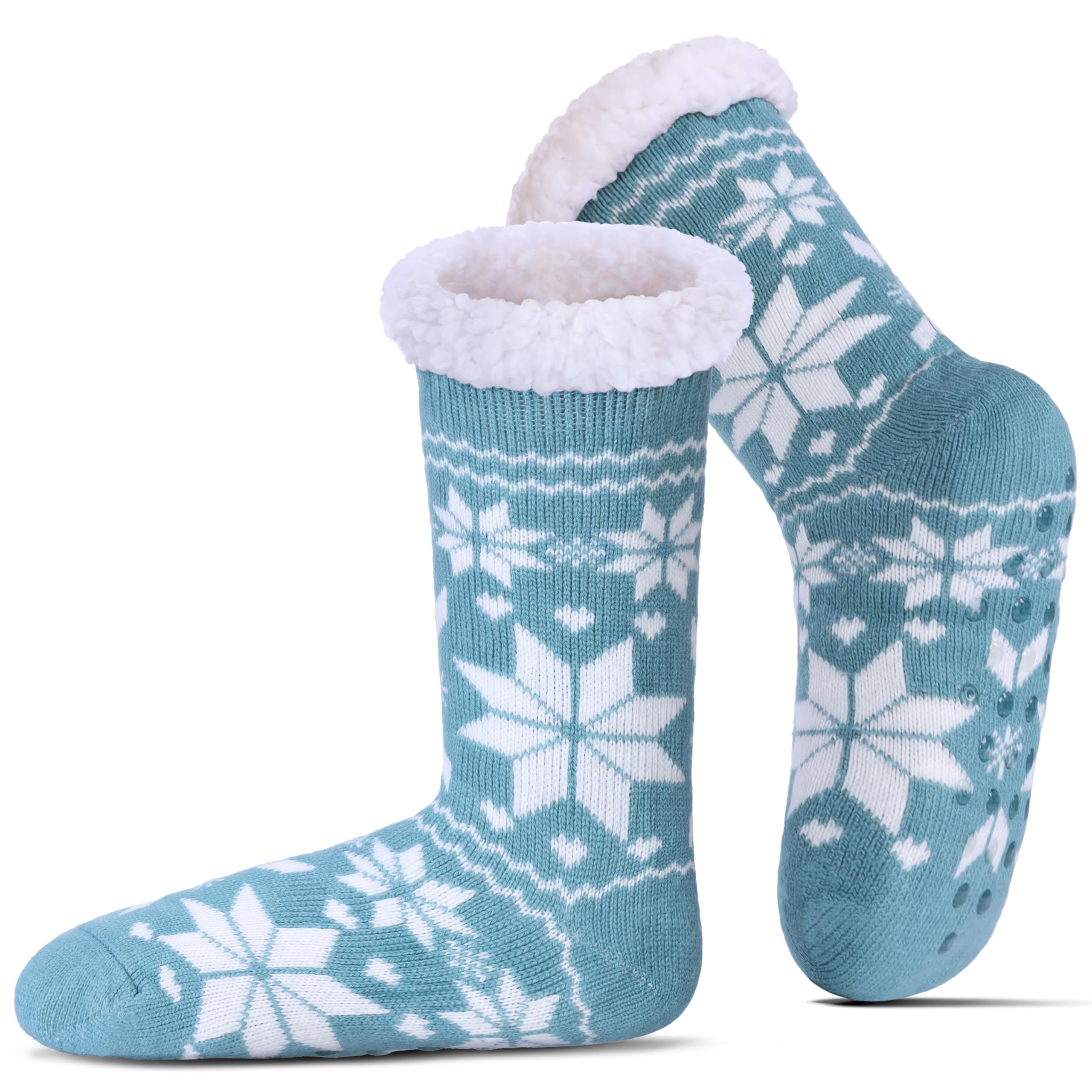 Slipper Socks for Women Fuzzy Non Slip Winter Thick Warm Soft Cozy Fleece Lining Home Socks with Grippers