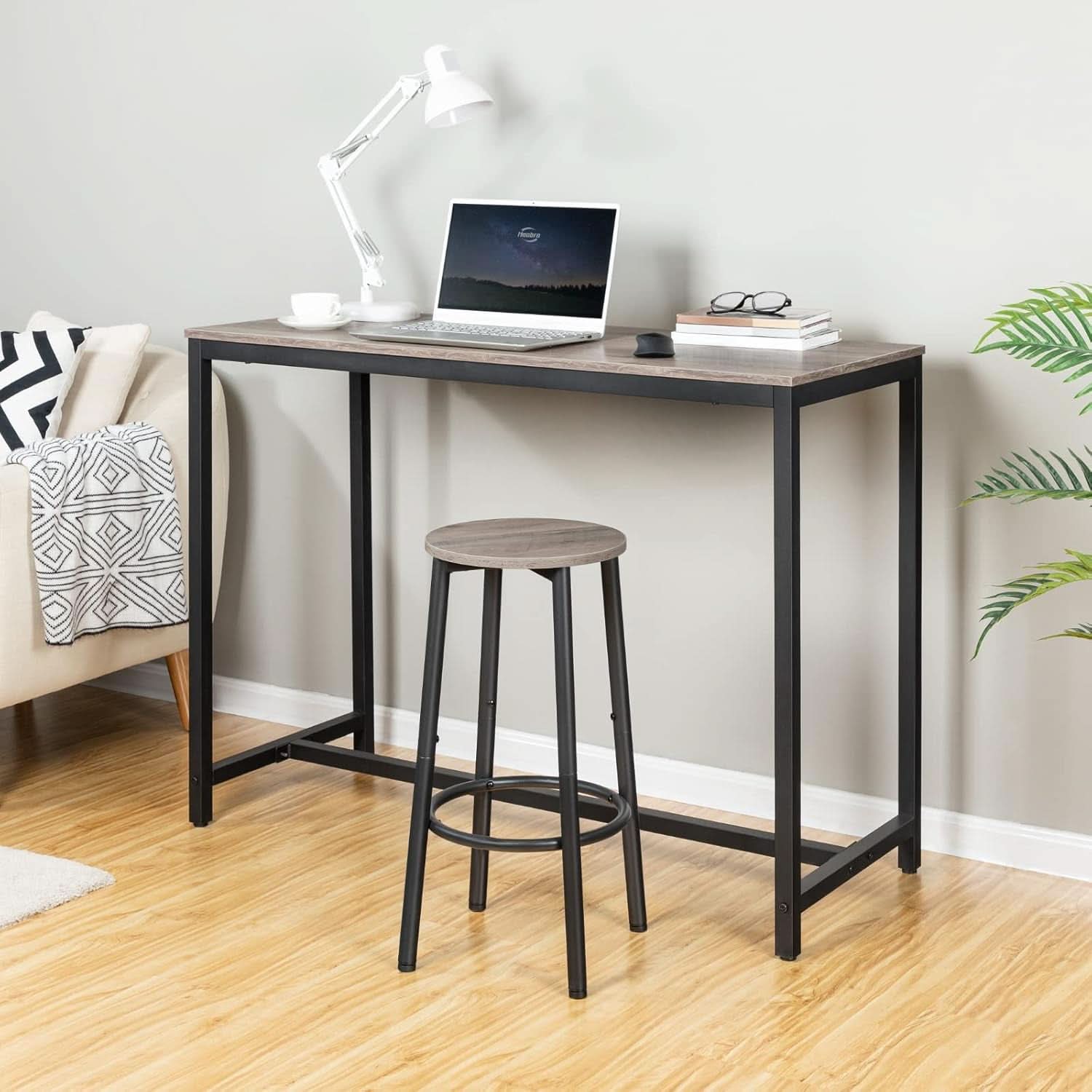 Greige Bar Stools Set Of 2 11.8 Inch Square Seats With Footrest