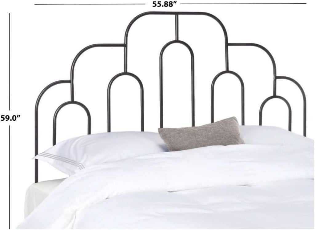 Retro Black Metal Headboard with Curved Design for Full Bed