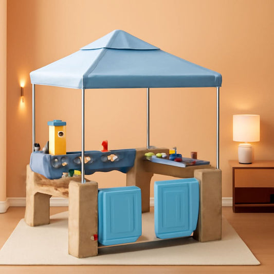 Outdoor Patio Playset With 60Inch Canopy Playhouse