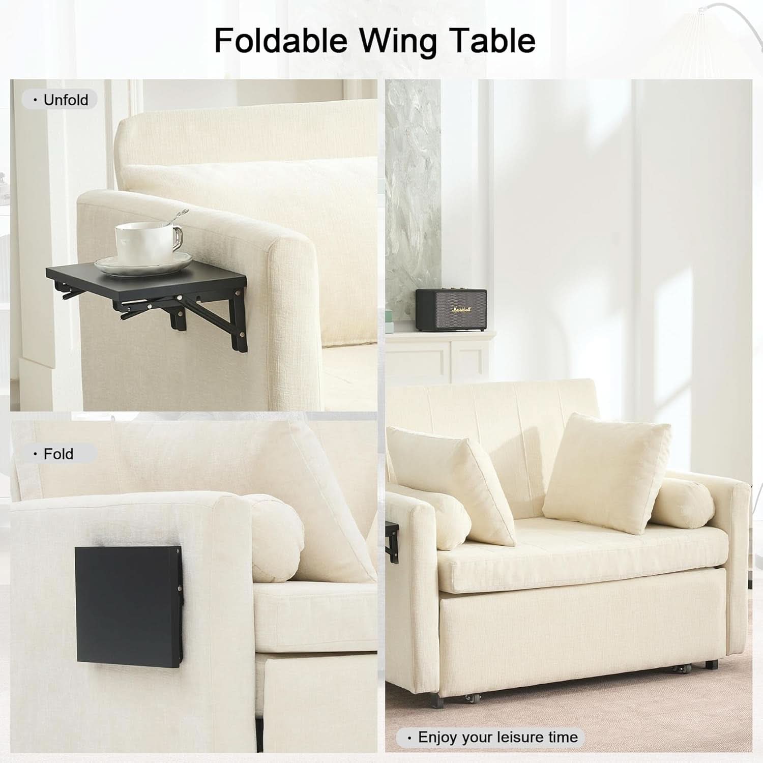 Oversize 45 Inch Sleeper Chair Bed With Wing Table Beige