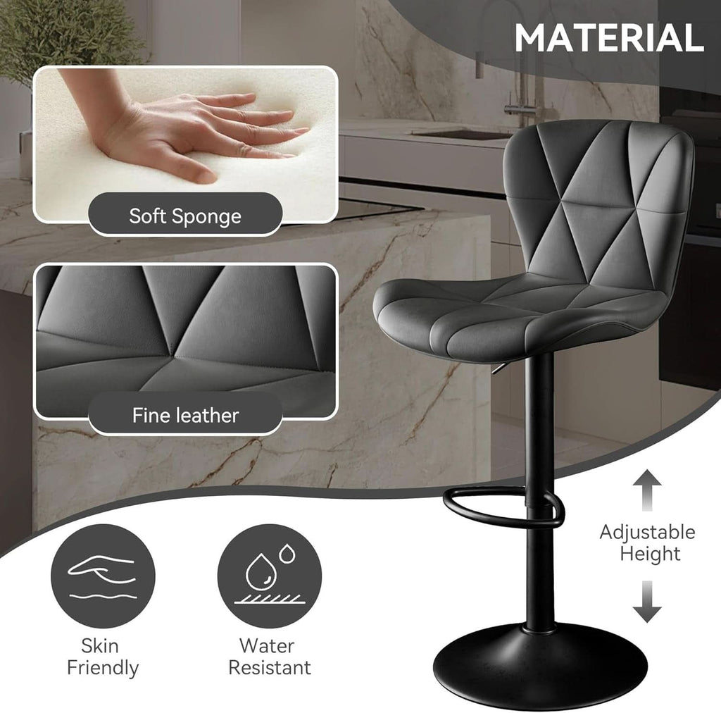 Bar Stools Set Of 2 Adjustable Swivel Faux Leather Black
