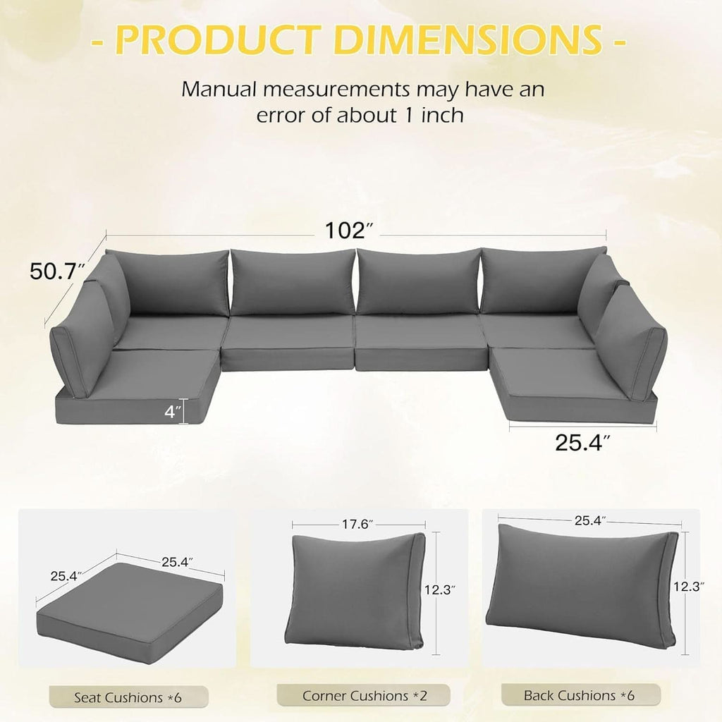 Outdoor Cushions 14 Piece Set Gray Water Repellent For 6 Seat Patio Sofa