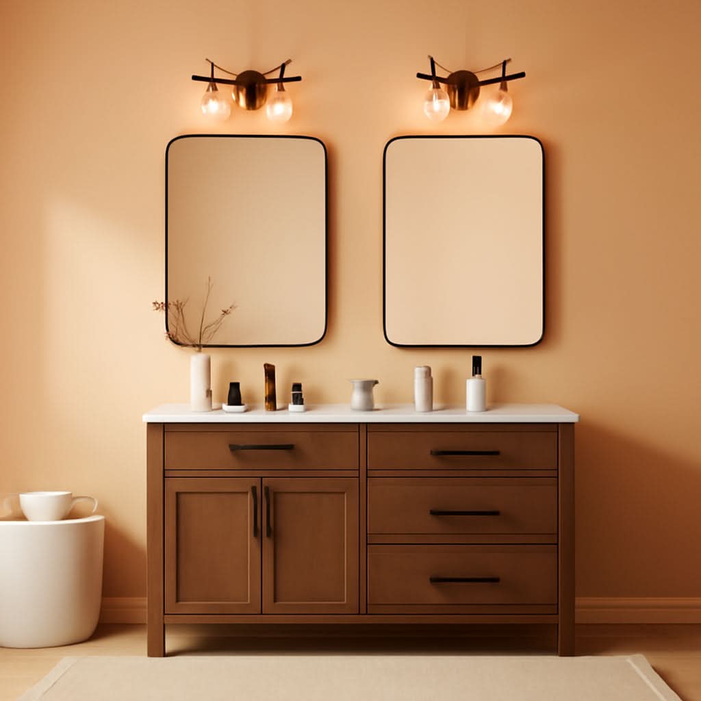 Set of Two Black Bathroom Mirrors 24 x 36 Inch Metal Frame Rectangle Vanity