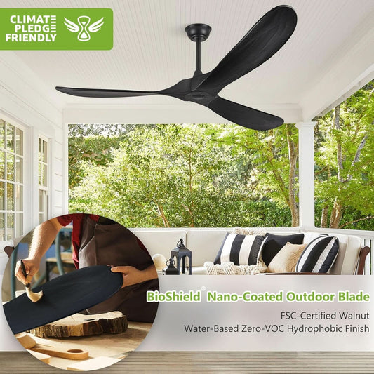 52 Inch Matte Black Ceiling Fan With Remote Walnut Blades