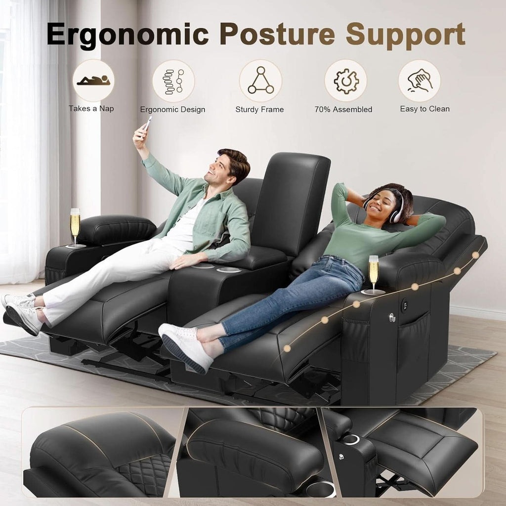 Loveseat Recliner Sofa With Storage Console And USB Ports