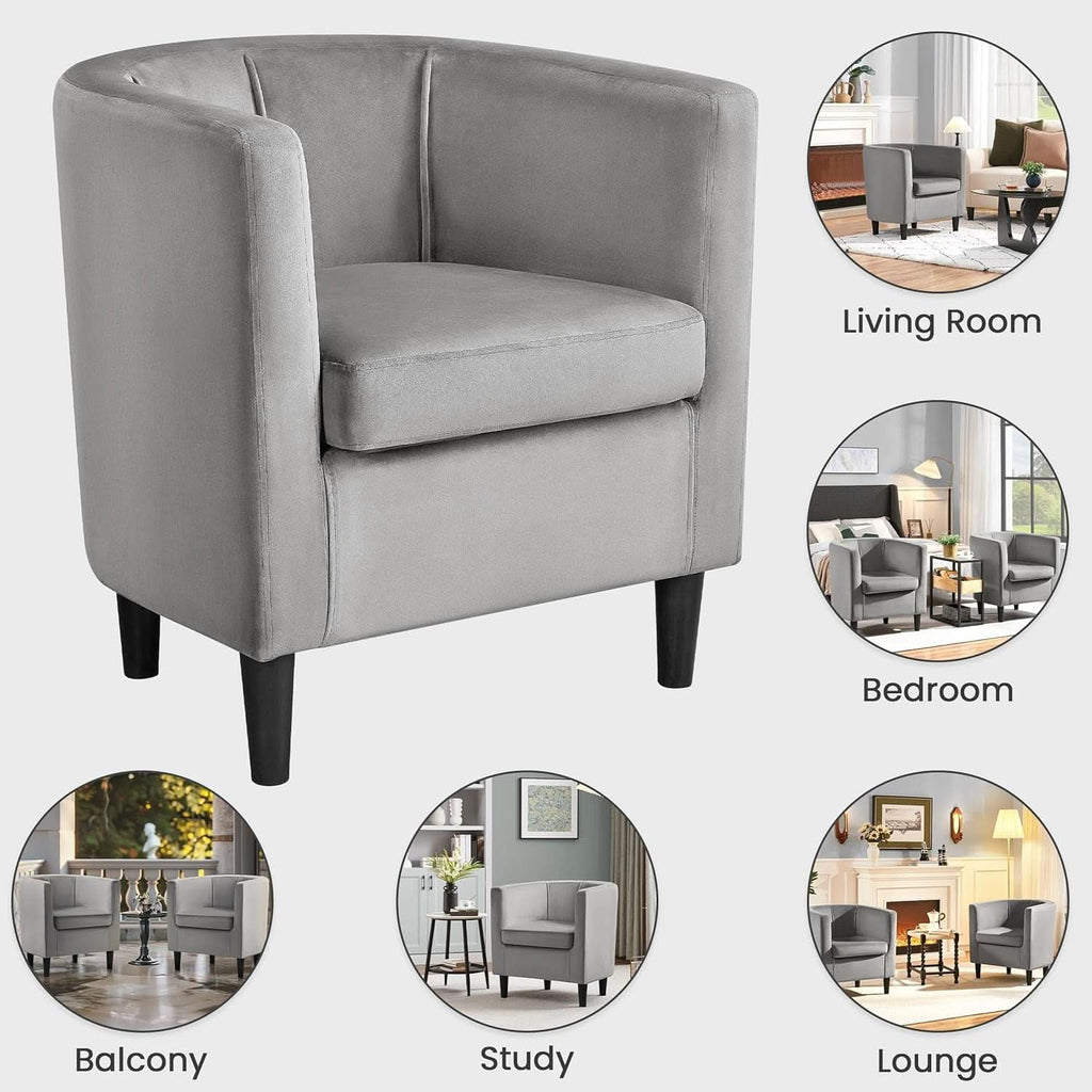 Gray Velvet Barrel Accent Chairs Set of 2 18.5x19.7in Seats