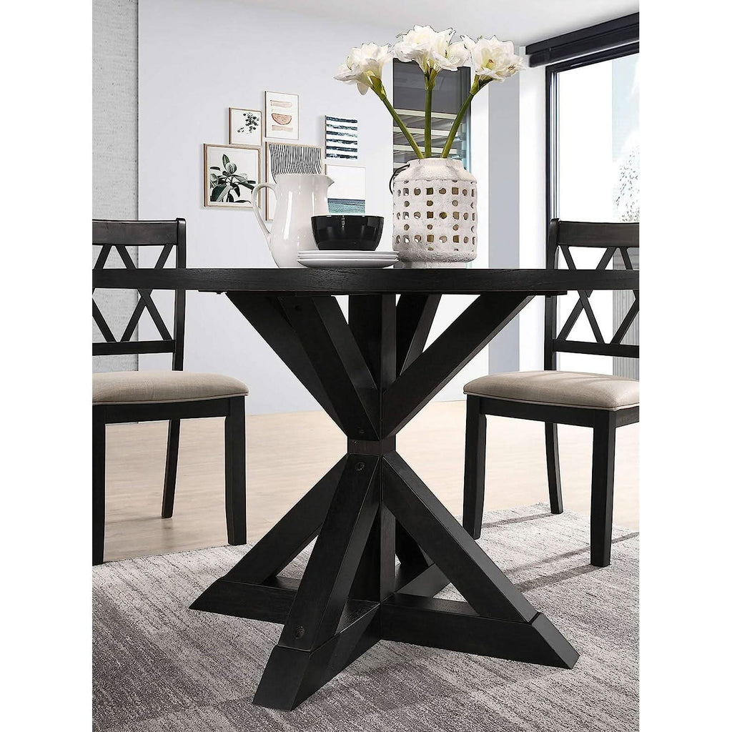 Black Oak Veneer Dining Table 48 Inch Square Cross Buck