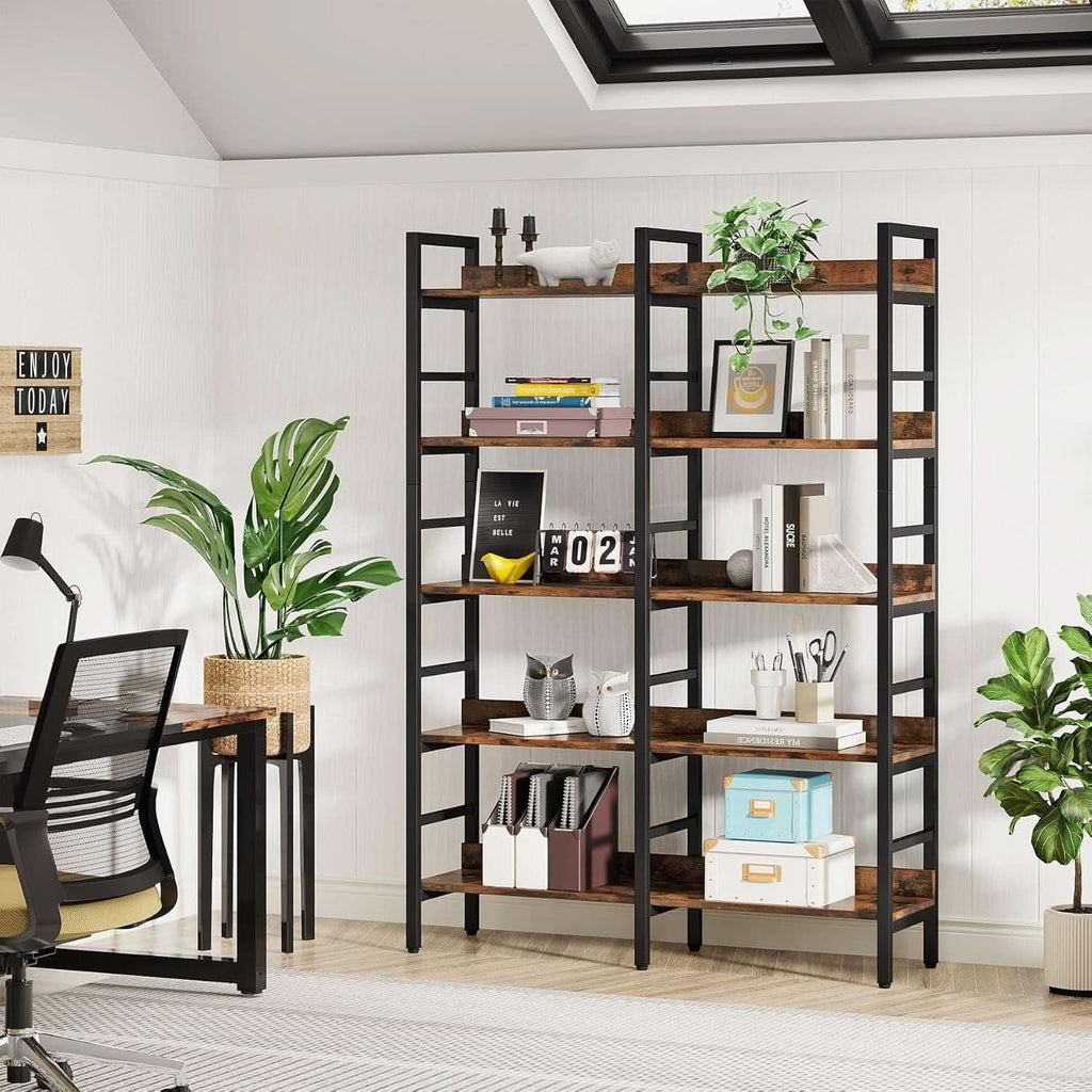 Rustic Brown 5 Tier Etagere Bookcase 71 In High 47 In Wide