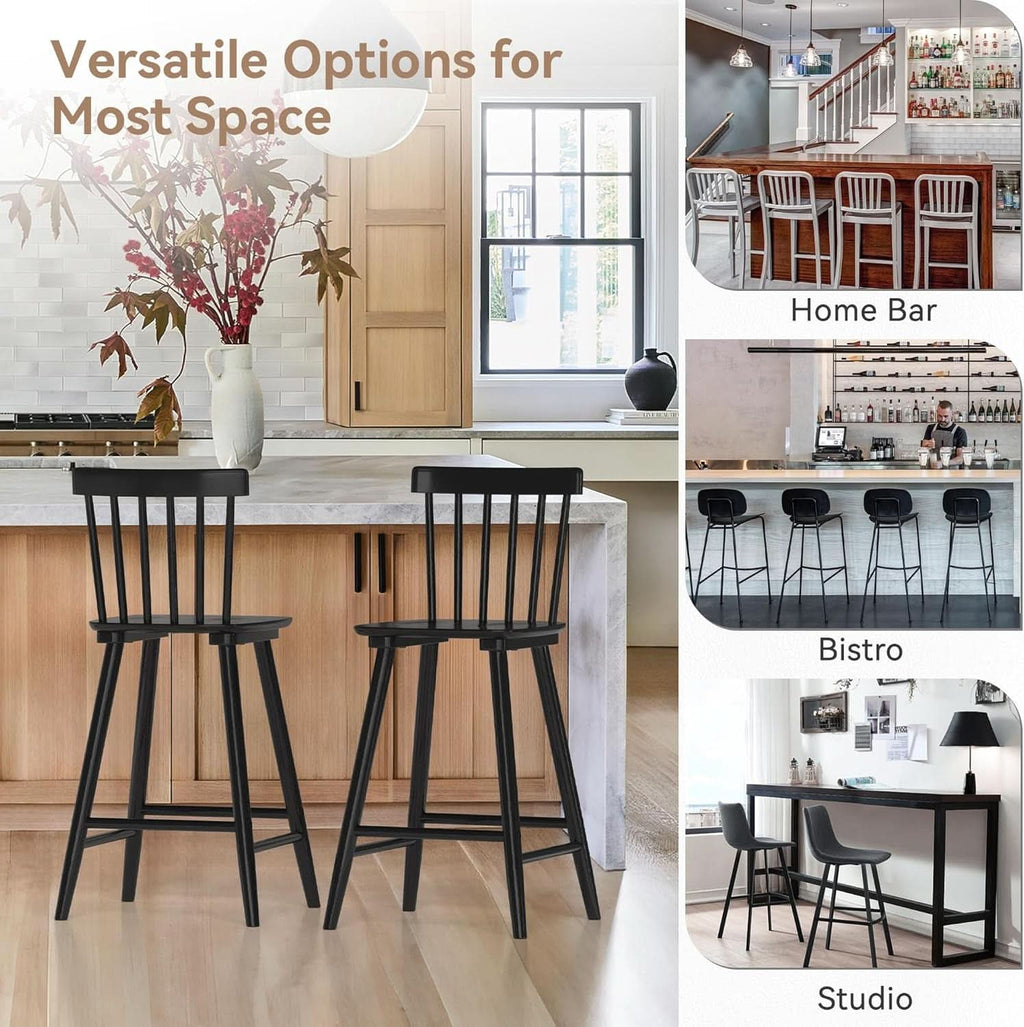 Classic Wooden Bar Stools Set of Four for Kitchen