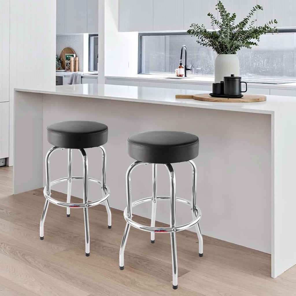 29 Inch Iron Backless Swivel Bar Stool With Padded Black Leatherette Seat And Chrome Frame