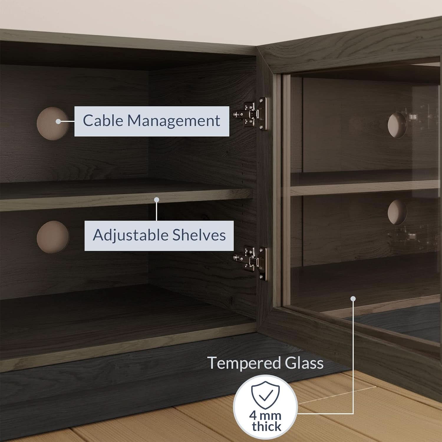 70 Inch TV Stand With Glass Cabinet Doors Modern Design