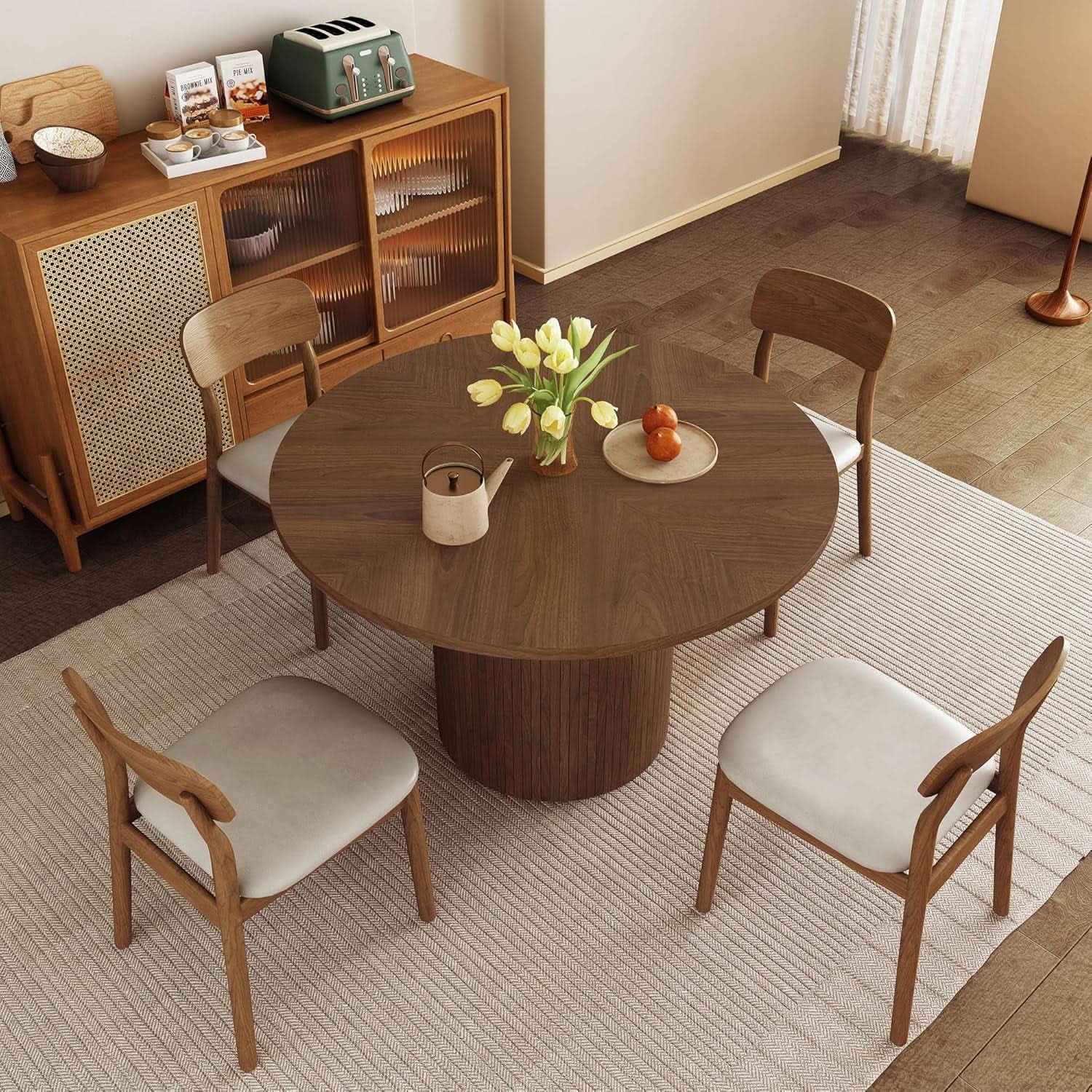 Round Dining Table For 4 Walnut 47 Inch Modern Farmhouse