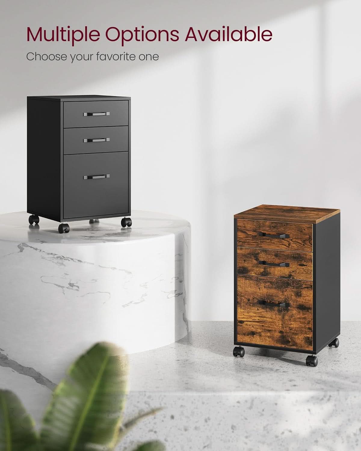 Three Drawer File Cabinet With Wheels For A4 And Letter Documents Rustic Brown