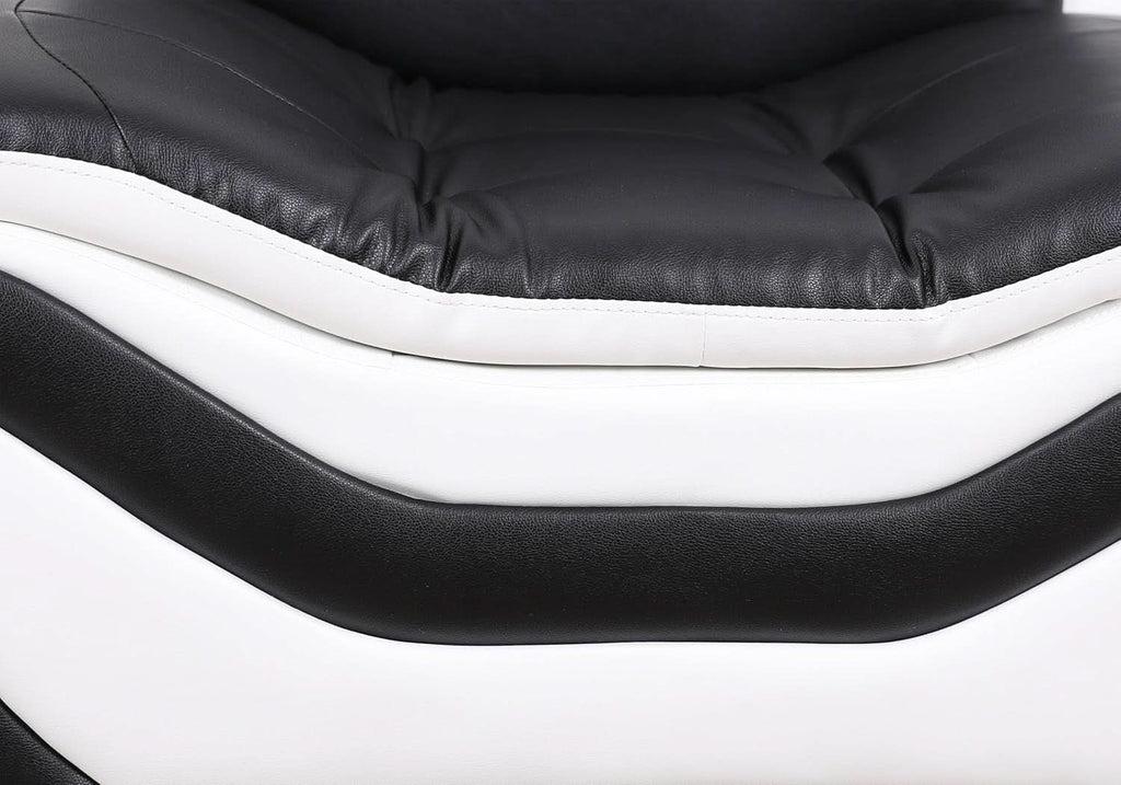 3 Piece Aldo Modern Faux Leather Sofa Set Black And White With Sofa Loveseat And Chair