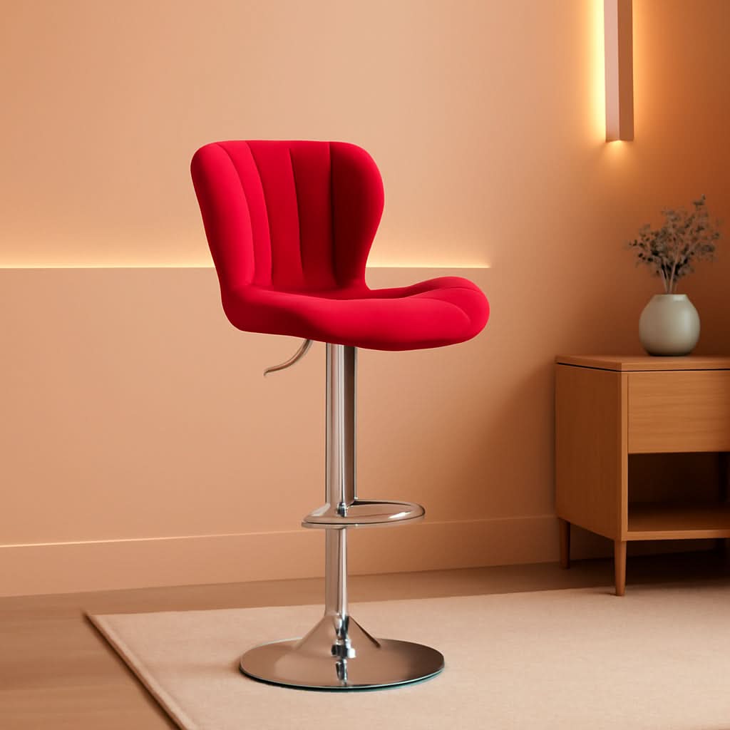 Velvet Adjustable Swivel Bar Stool Set Of 2 In Red