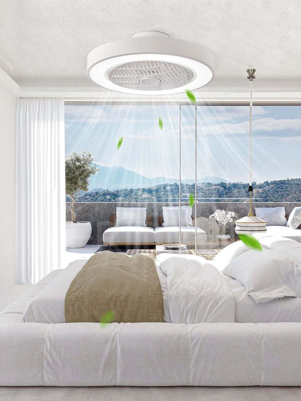 20 Inch Bladeless Ceiling Fan With Remote And Color Temperature Adjustable Ambient Lighting