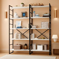 Two Piece Five Tier White Bookshelf Set Industrial Modern Bookcase For Living Room Office