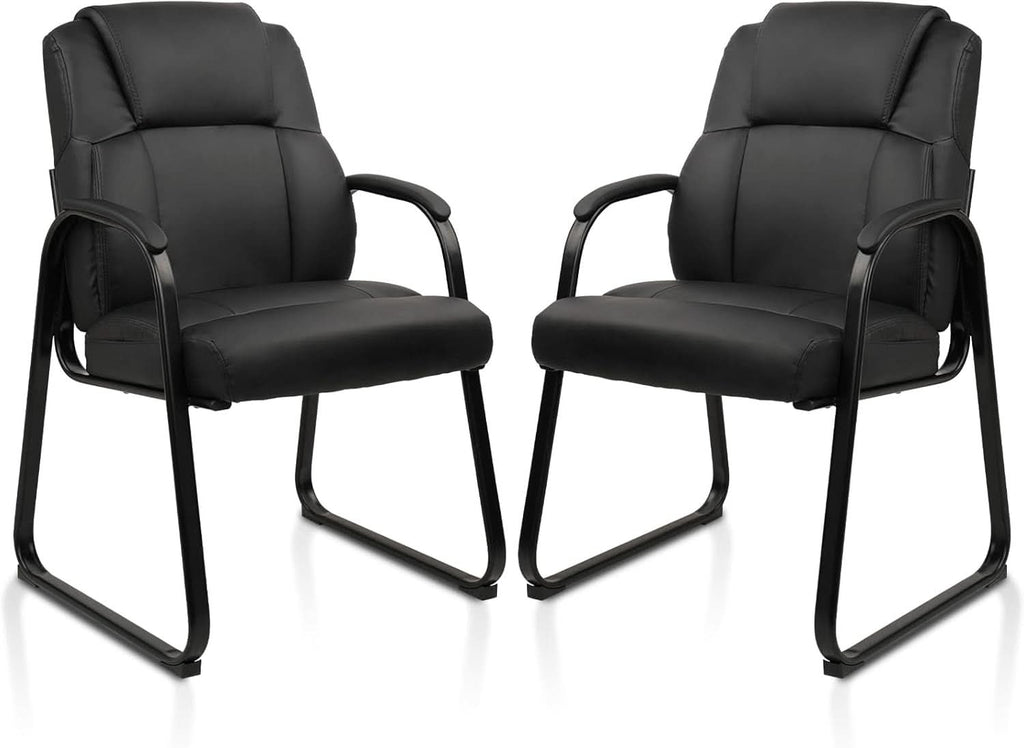 Black Leather Guest Chair 2 Pack With Padded Armrests