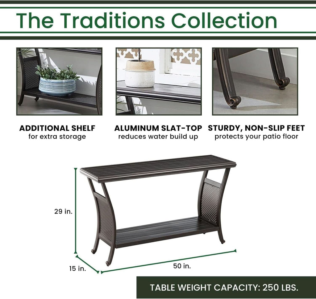 Elegant 50 Inch Outdoor Console Table with Shelves