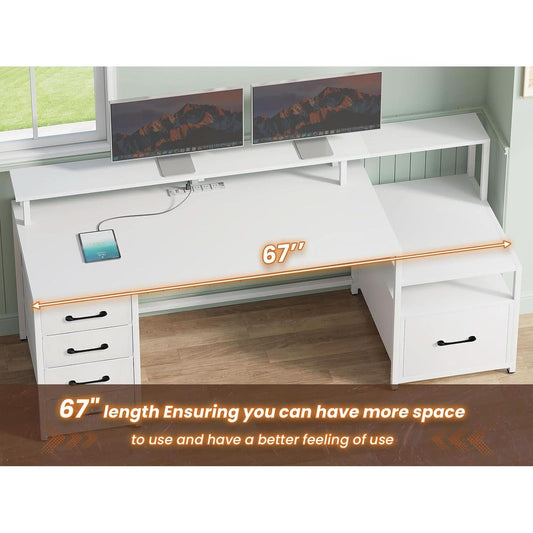 Modern Home Office Desk With 5 Drawers And LED Lights