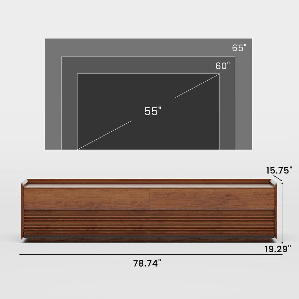 Walnut 78 Inch Mid Century Modern TV Stand With LED Storage