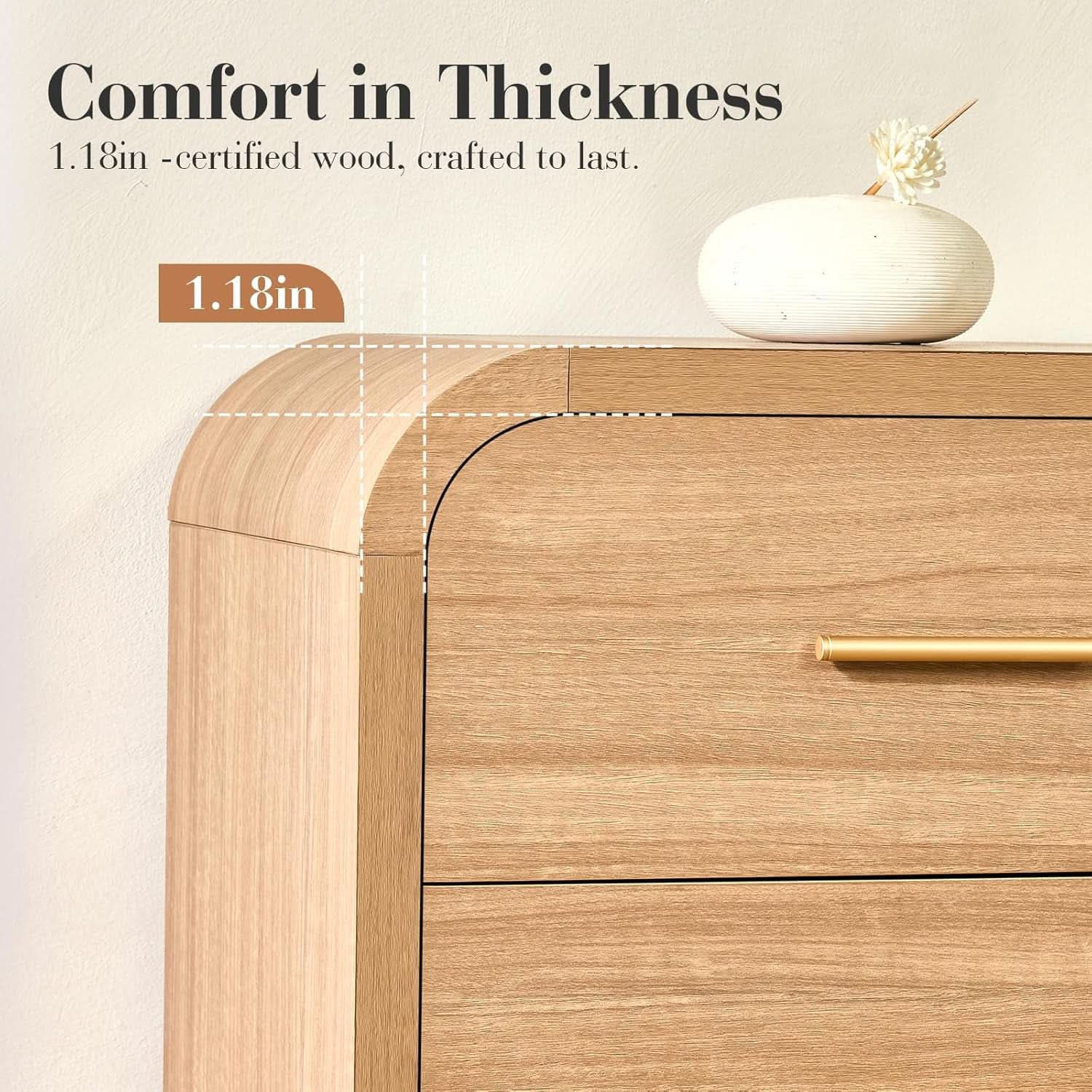 Curved Dresser 54Inch Oak Finish Contemporary Storage