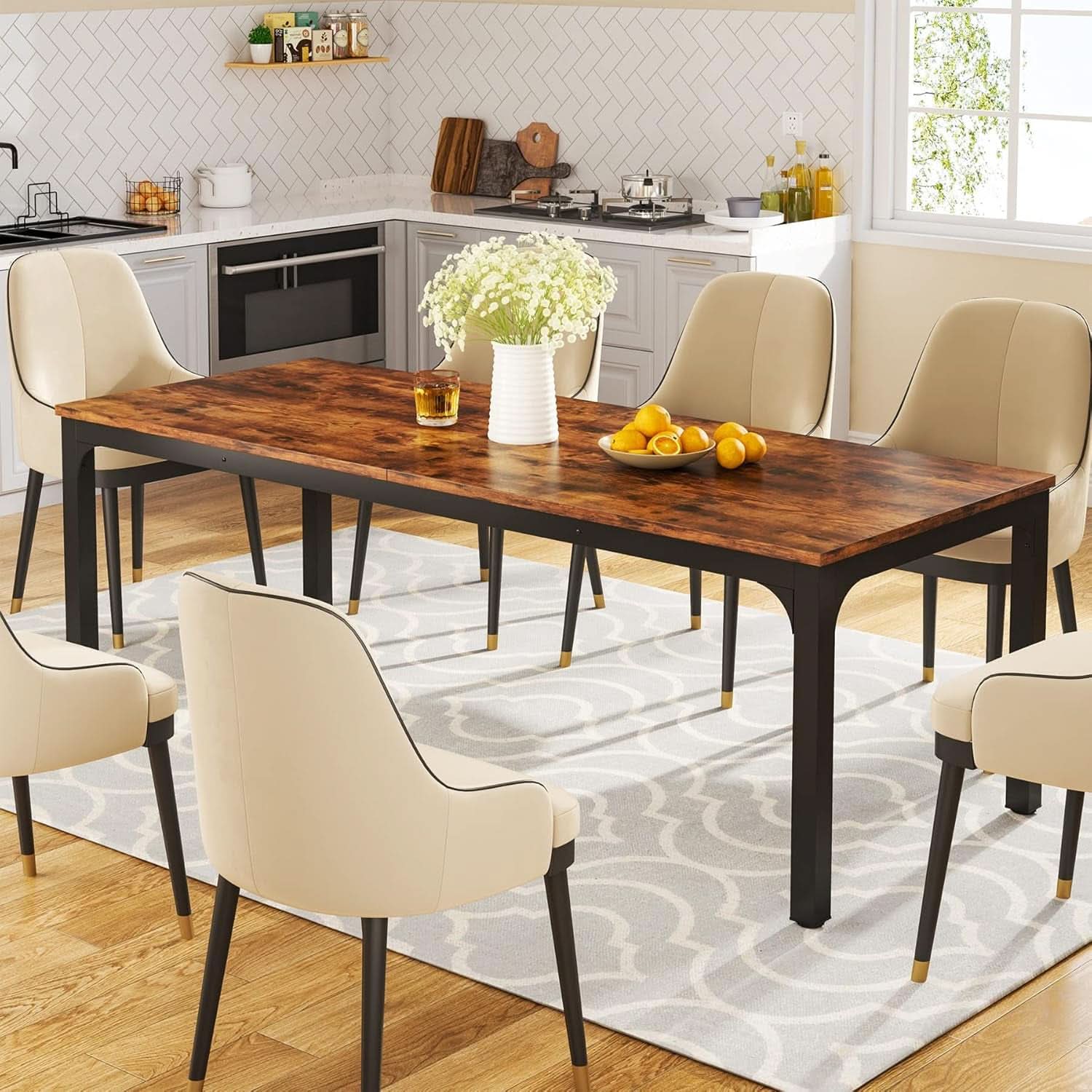 78 Inch Narrow Dining Table For 6 To 8 People Rustic Wood