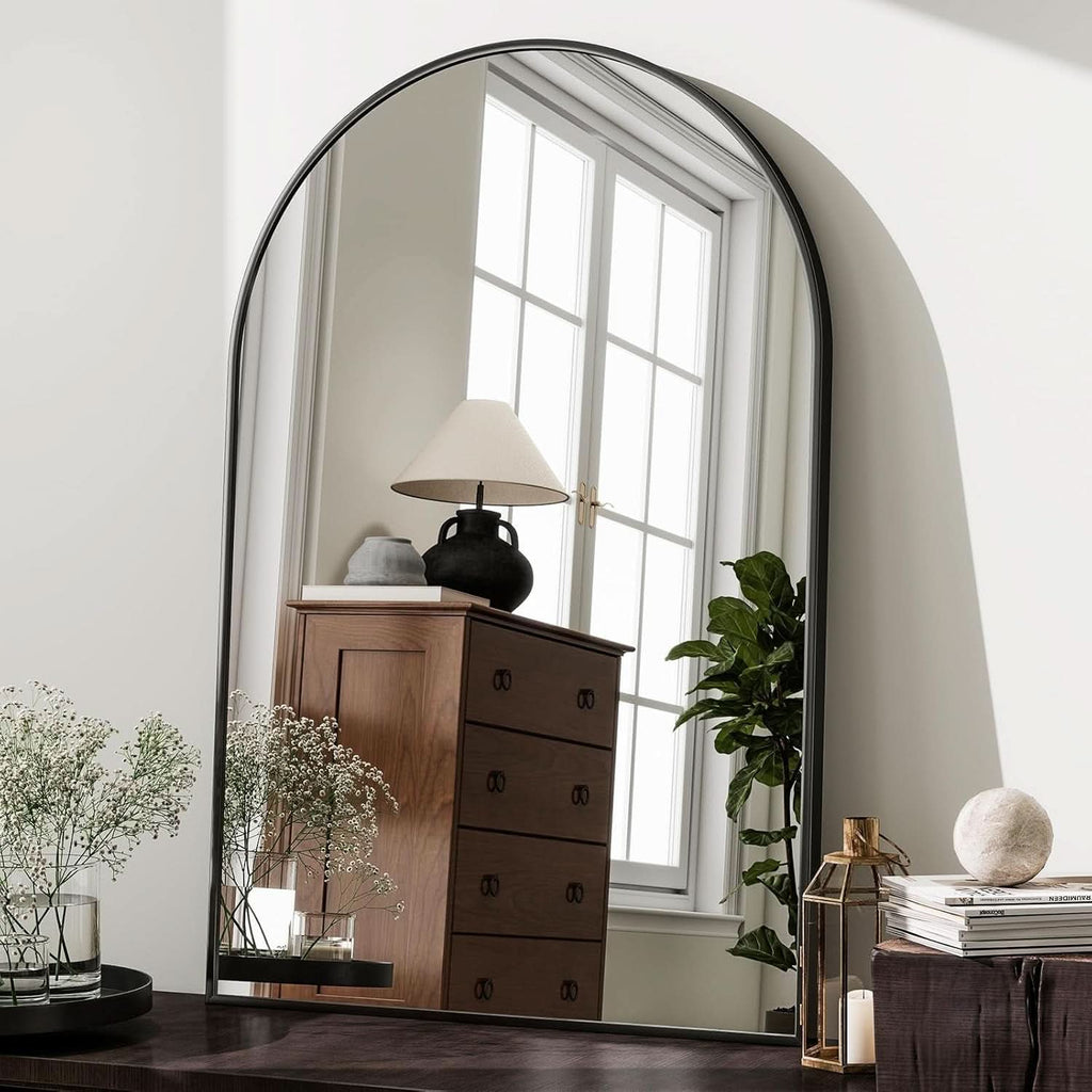 Arched Wall Mirror Black Metal Frame 24 By 36 Inches
