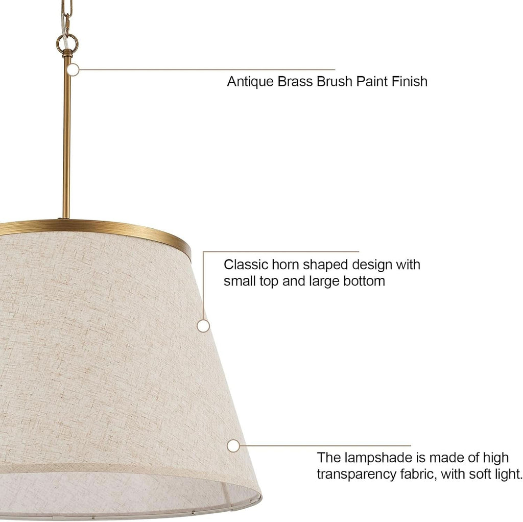24 Inch Boho Fabric Drum Pendant Chandelier Antique Brass