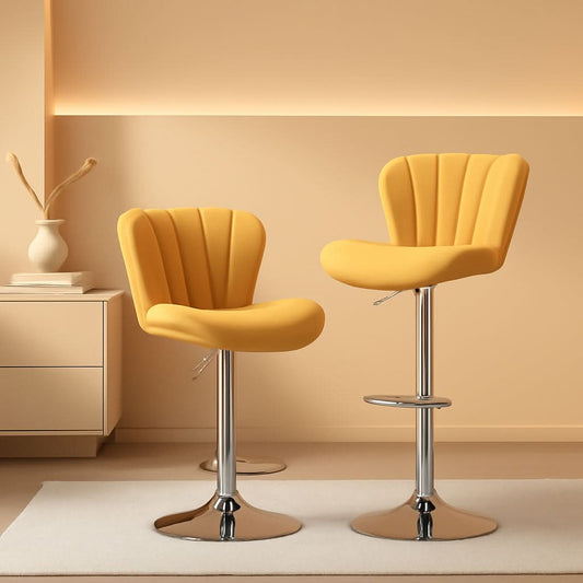 Yellow Adjustable Swivel Bar Stools Set Of 2 For Kitchen