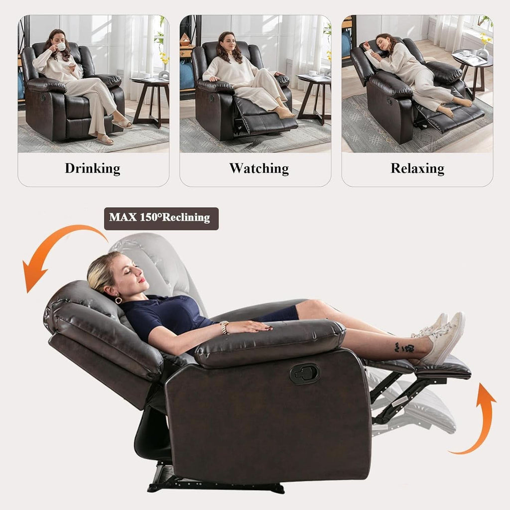 Manual Recliner Chair In Dark Brown Breathable Faux Leather