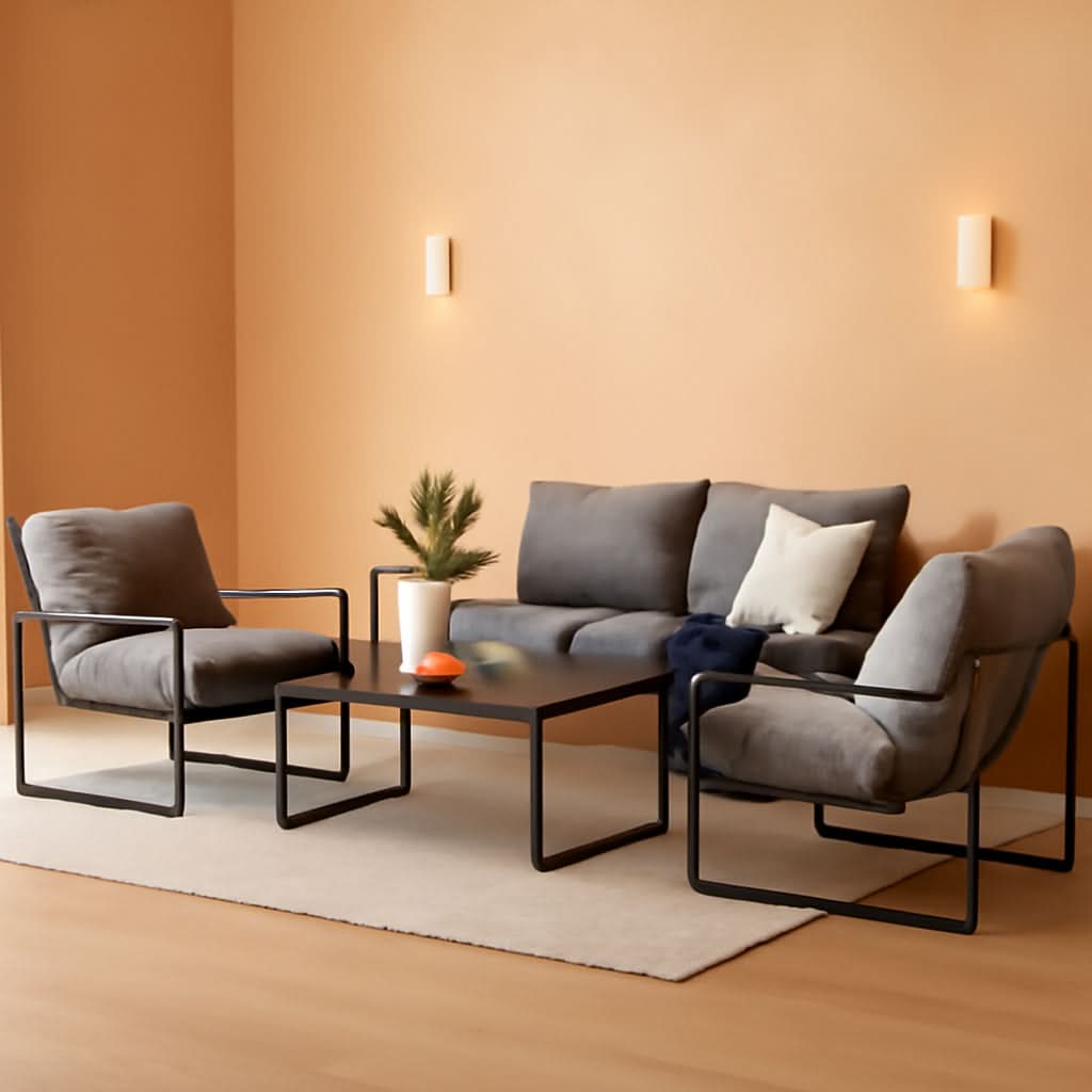 4 Piece Patio Outdoor Furniture Set With Modern Metal Sofa And Coffee Table