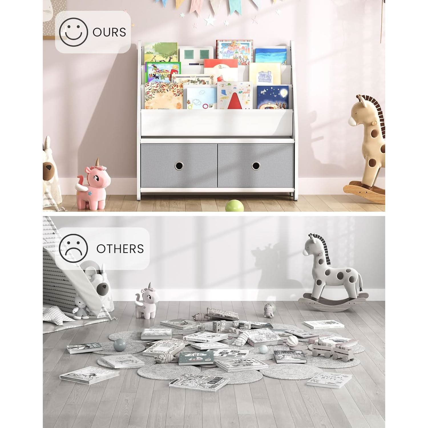 Kids Bookshelf And Toy Storage 4 Tier Book Rack White Gray