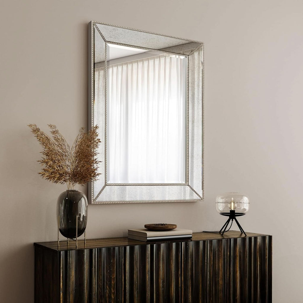 Champagne Bead Beveled Wall Mirror 40 X 30 Solid Wood Frame