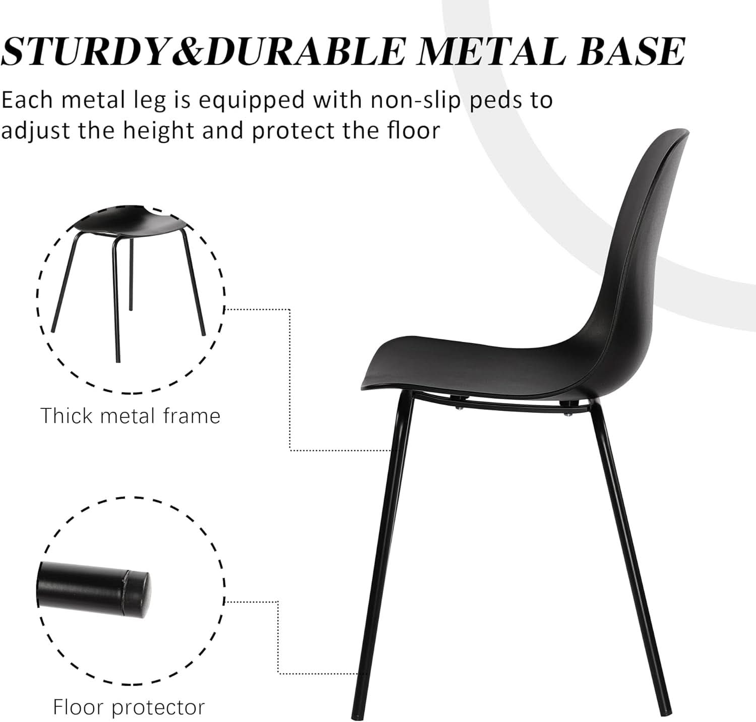 Set Of 4 Matte Black Dining Chairs With Ergonomic Back