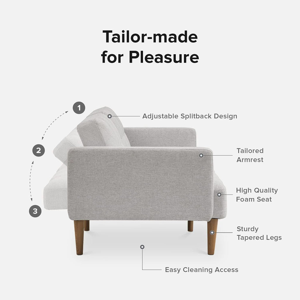 Gray Fabric Twin Futon Sofa Bed With Arms For Small Rooms