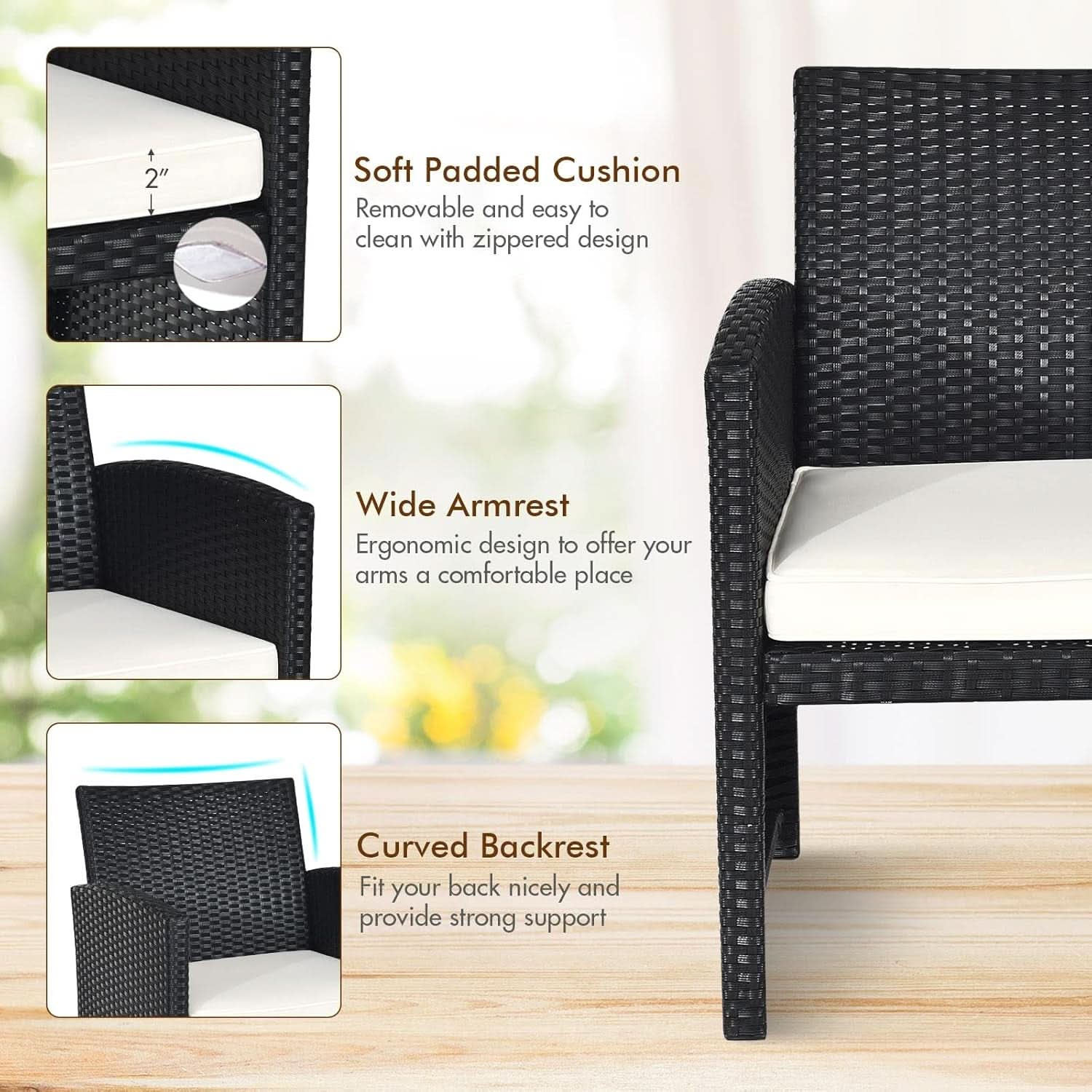 Rattan Outdoor Patio Furniture Set 4 Piece White Cushions
