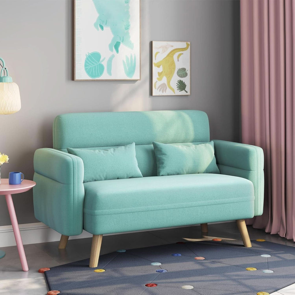46 Inch Modern Fabric Loveseat Aquamarine With Pillows